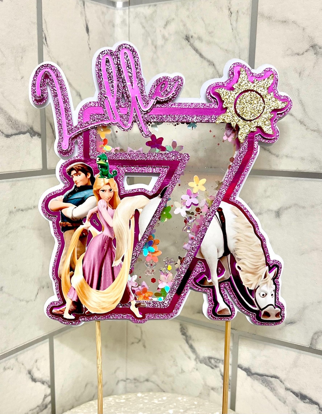 Tangled Numbers Personalised Number Age Name Birthday Glitter Cake Topper Tangled ...