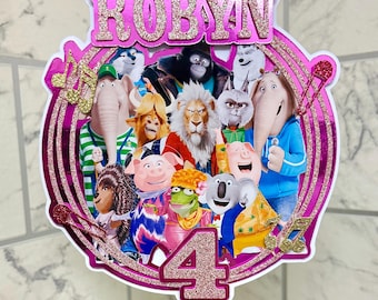 Adorno personalizado para pastel de cumpleaños con purpurina inspirado en Sing