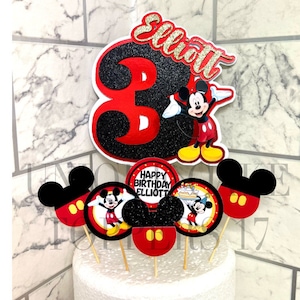 Personalised Birthday Glitter Cake Topper Mickey Mouse Inspired Optional Cupcake Toppers