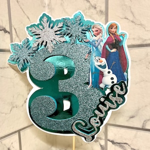 Personalised Birthday Glitter Cake Topper Anna Elsa Olaf Frozen Inspired