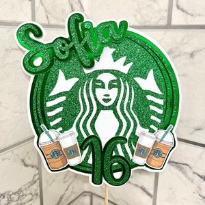 Personalised Birthday Glitter Cake Topper Coffee Starbucks Inspired