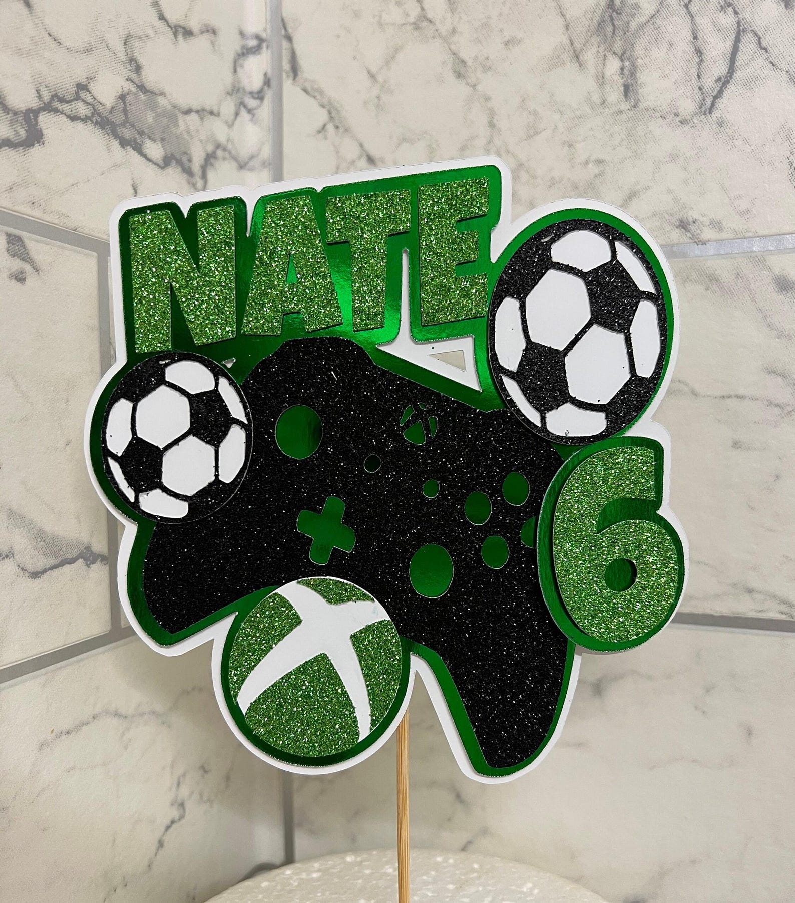 Topper Static Ps Personalised Birthday Glitter Cake Topper Gaming Inspired XBOX PS Level ...