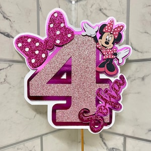 Personalised Birthday Glitter Cake Topper Minnie Mouse Inspired