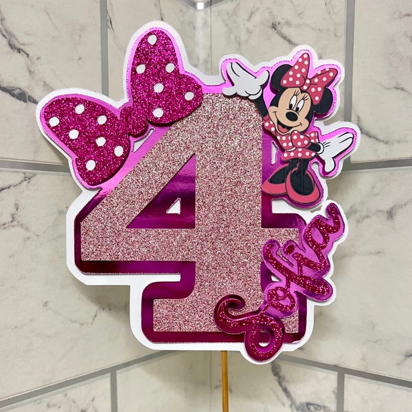 Décoration de gâteau personnalisée scintillante inspirée de Minnie Mouse