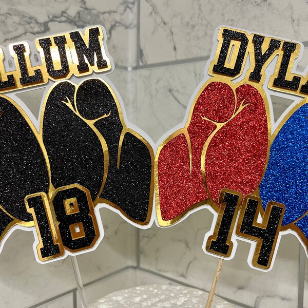 Personalised Birthday Glitter Cake Topper Boxing Fighting Inspired