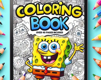 Sponge Coloring cartoon characters, Printable coloring book for children, coloring pages, Instant Download activity for kids