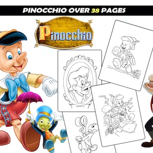Dibujos para colorear Pinocho, Pepito Grillo, Hada Azul, Libro para colorear Gepetto para niños, Hojas para colorear personajes de dibujos animados para niñas, niños