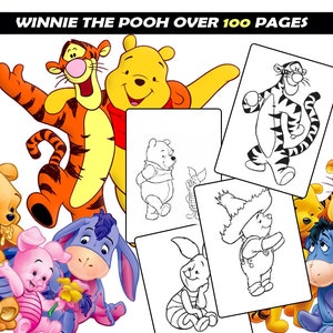 Libro para colorear de Winnie the Pooh para niños, Piglet, Tigre, Eeyore, páginas para colorear de dibujos animados de búho para niños, Descarga instantánea de libro para colorear para niña