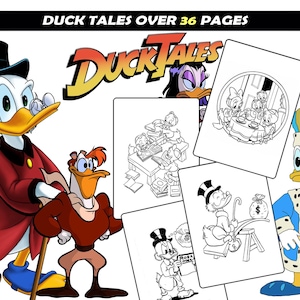Duck Tales Malvorlagen für Kinder, Scrooge, Louie, Dewey & Huey Zeichentrickfiguren zum Ausmalen, Sofort Download Malbuch
