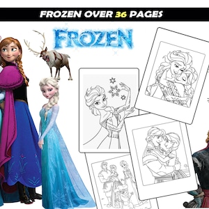 Elsa Anna Olaf Kleurplaten voor meisjes, Frozen cartoon kleurboek voor kinderen, Instant Download afdrukbare kleurplaten voor kinderen afbeelding 1