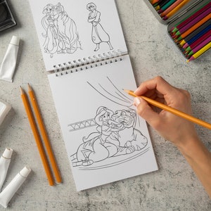 Prinses Jasmine & Aladdin kleurplaten voor meisjes, Genie, Abu, Jafar, Iago stripfiguren kleurplaten voor kinderen Direct downloaden afbeelding 7
