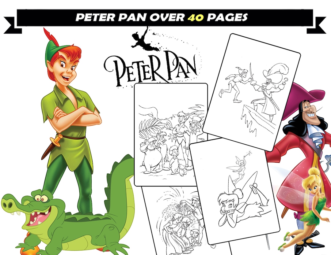Tinker Bell &amp; Peter Pan Coloring Book for Kids, Printable Sheets ...