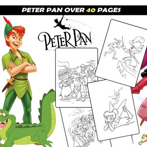 Tinker Bell & Peter Pan Coloring Book for kids, Printable sheets cartoon characters for coloring, Instant download activity for girls, boys