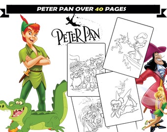 Tinker Bell & Peter Pan Coloring Book for kids, Printable sheets cartoon characters for coloring, Instant download activity for girls, boys
