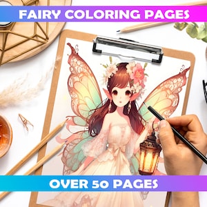 Fairy Coloring Pages for Adults and for Kids, Grayscale Coloring Book, Printable PDF