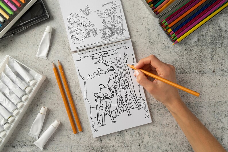 Bambi en Thumper Kleurplaten printbare pagina's voor meisjes, Forest stripfiguren Print om in te kleuren, Instant Download vellen om in te kleuren afbeelding 8
