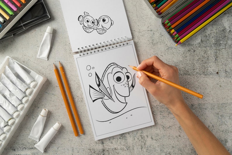 Nemo & Dory stripfiguren Kleurplaten voor kinderen, Afdrukbaar kleurboek voor kinderen, Instant Download Nemo kleurplaten afbeelding 5