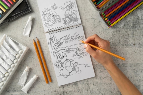 Bambi and Thumper Coloring Printable Pages for Girls, Forest