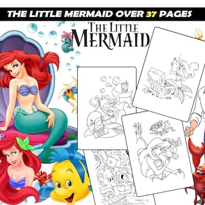 Libro de colorear de La Sirenita para niños, Ariel, Sebastián, Platija, Hojas para colorear de Úrsula para niñas, Dibujos para colorear imprimibles para niños
