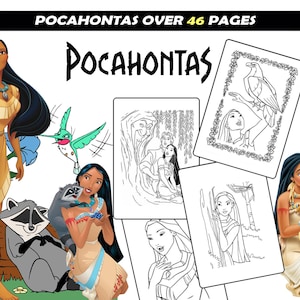 Pocahontas, Meeko, John Smith cartoon characters coloring pages for girls, Princess coloring sheets, Instant Download coloring book children