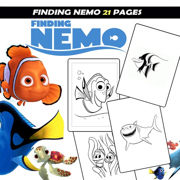 Personnages de dessins animés Nemo et Dory, pages à colorier pour enfants, livre de coloriage imprimable pour enfants, feuilles à colorier Nemo à téléchargement immédiat