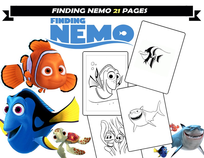 Nemo & Dory stripfiguren Kleurplaten voor kinderen, Afdrukbaar kleurboek voor kinderen, Instant Download Nemo kleurplaten afbeelding 1