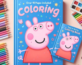 Peppa Coloring cartoon characters, Printable coloring book for children, Princess coloring pages, Instant Download activity for kids