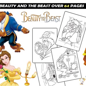 Beauty and the Beast Coloring Pages for girls, Belle, Beast cartoon characters printable coloring book Instant Download coloring sheets