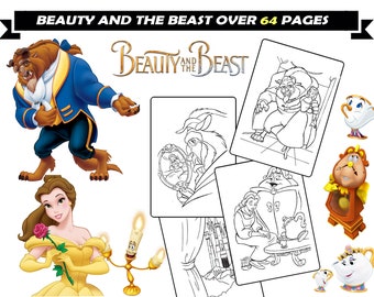 Beauty and the Beast Coloring Pages for girls, Belle, Beast cartoon characters printable coloring book Instant Download coloring sheets