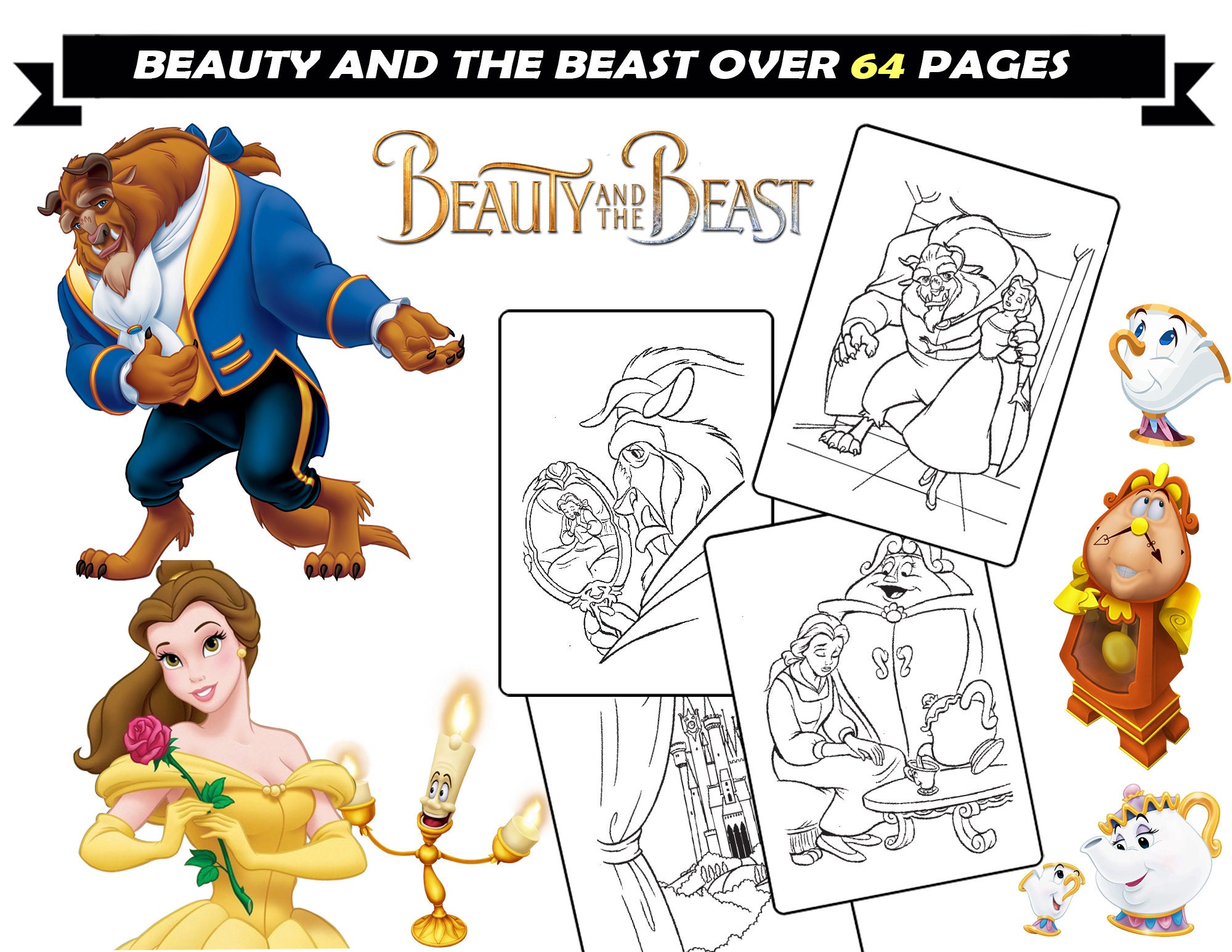 Beauty and the Beast Coloring Pages for Girls, Belle, Beast Cartoon