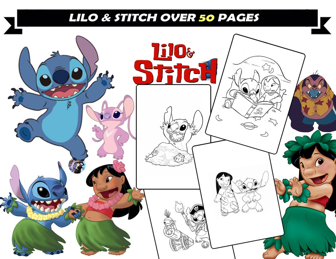 Stitch & Lilo Coloring Cartoon Characters, Printable Coloring Book for  Children, Princess Coloring Pages, Instant Download Activity for Kids 