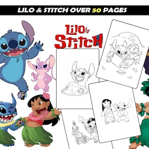Stitch & Lilo Coloring cartoon characters, Printable coloring book for children, Princess coloring pages, Instant Download activity for kids