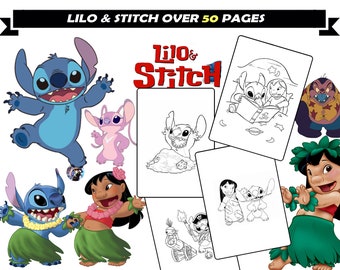 Stitch & Lilo Coloring cartoon characters, Printable coloring book for children, Princess coloring pages, Instant Download activity for kids