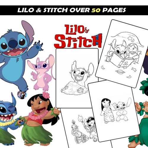 stitch lilo coloring cartoon characters printable coloring etsy