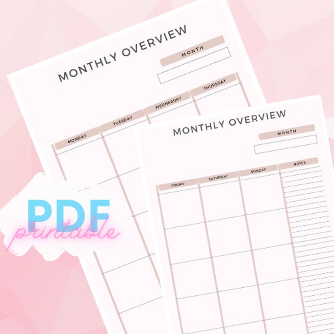 Monthly Overview Printable PDF File A4 Month Calendar - Etsy