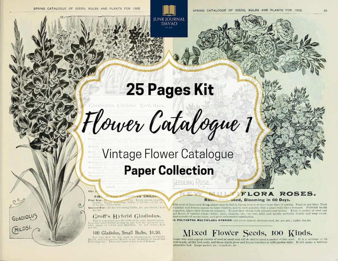 Flower Catalogue Papers 25 Pages Vol. 1 Digital Kit, Junk Journal