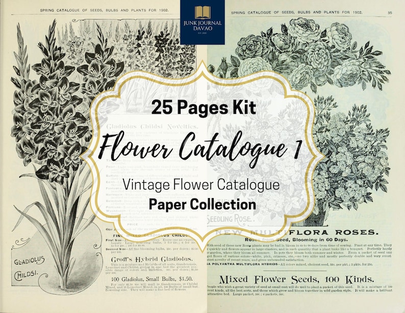 Flower Catalogue Papers 25 Pages Vol. 1 Digital Kit, Junk Journal