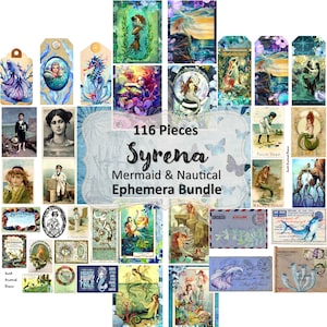 Mermaid & Nautical 116 Pcs. Ephemera Bundle | Digital Kit, Junk Journal, Vintage, Ephemera, Digital Art, Digital Collage