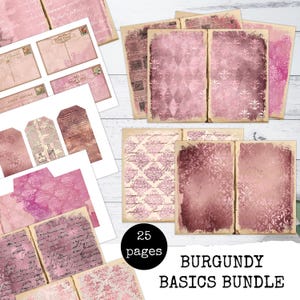 Burgundy Basics 86 pezzi. Pacchetto / Kit digitale, Junk Journal, Vintage, Ephemera, Arte digitale, Collage digitale