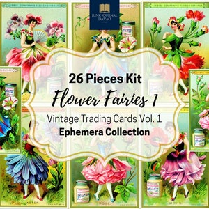 Vintage Flower Fairies Trading Cards 26 Pcs. Vol. 1 | Digital Kit, Junk Journal, Vintage, Ephemera, Digital Art, Digital Collage, Clipart