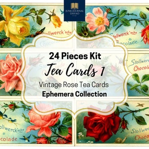 Vintage Rose Tea Cards 24 Pcs. Vol. 1 | Digital Kit, Junk Journal, Vintage, Ephemera, Digital Art, Digital Collage, Clipart