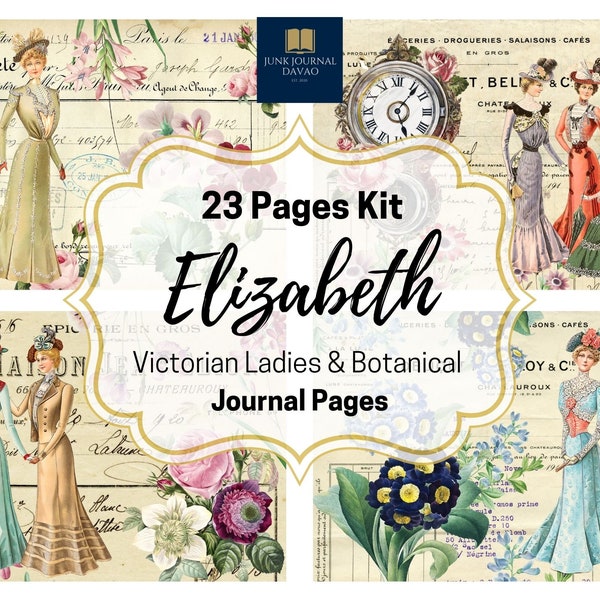 Victorian Ladies & Botanical 23 Journal Pages | Digital Kit, Junk Journal, Shabby, Vintage, Ephemera, Digital Art, Digital Collage