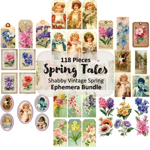 Spring Tales 118 Pcs. Ephemera Bundle | Digital Kit, Junk Journal, Vintage, Ephemera, Digital Art, Digital Collage