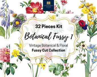 Botanical Floral Fussy Cuts 32 Pcs. Vol. 1 | Vintage, Ephemera, Digital Art, Clipart