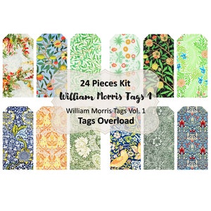 William Morris Tags  24 Pcs. Vol. 1 | Digital Kit, Junk Journal, Vintage, Ephemera, Digital Art, Digital Collage, Clipart