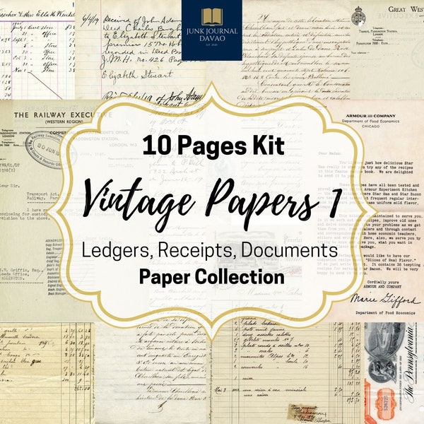 Vintage Papers 10 Pages Vol. 1 | Digital Kit, Junk Journal, Vintage, Ephemera, Digital Art, Digital Collage, Clipart