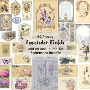 Kit de complément pour journal indésirable de 60 pièces Lavender Fields | Kit numérique, Junk Journal, vintage, éphémères, art numérique, collage numérique, clipart