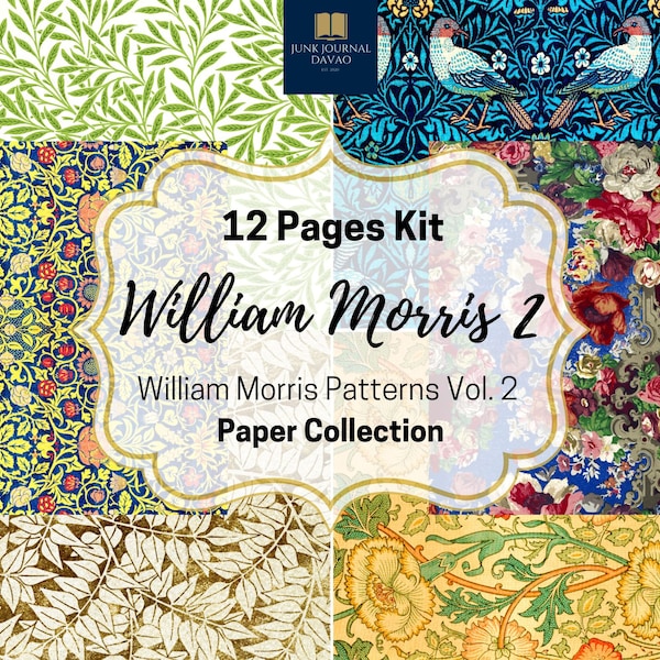 William Morris Patterns 12 Pages Vol. 2 | Digital Kit, Junk Journal, Vintage, Ephemera, Digital Art, Digital Collage, Clipart