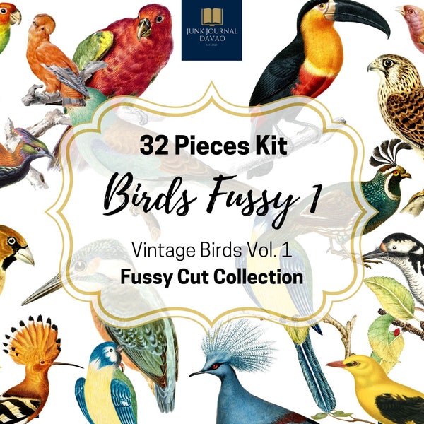 Birds Fussy Cuts 32 Pcs. Vol. 1 | Digital Kit, Junk Journal, Vintage, Ephemera, Digital Art, Digital Collage, Clipart