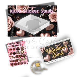 Tableau de bord XOXO Stash Stash Saint-Valentin - Reliure A6 pour tableau de bord - Carte plastifiée 400 g/m² avec autocollants en vinyle - Budget Tracker
